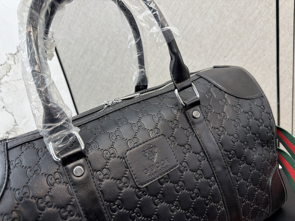 Black Monogram Travel Duffel with Striped Strap — view 7