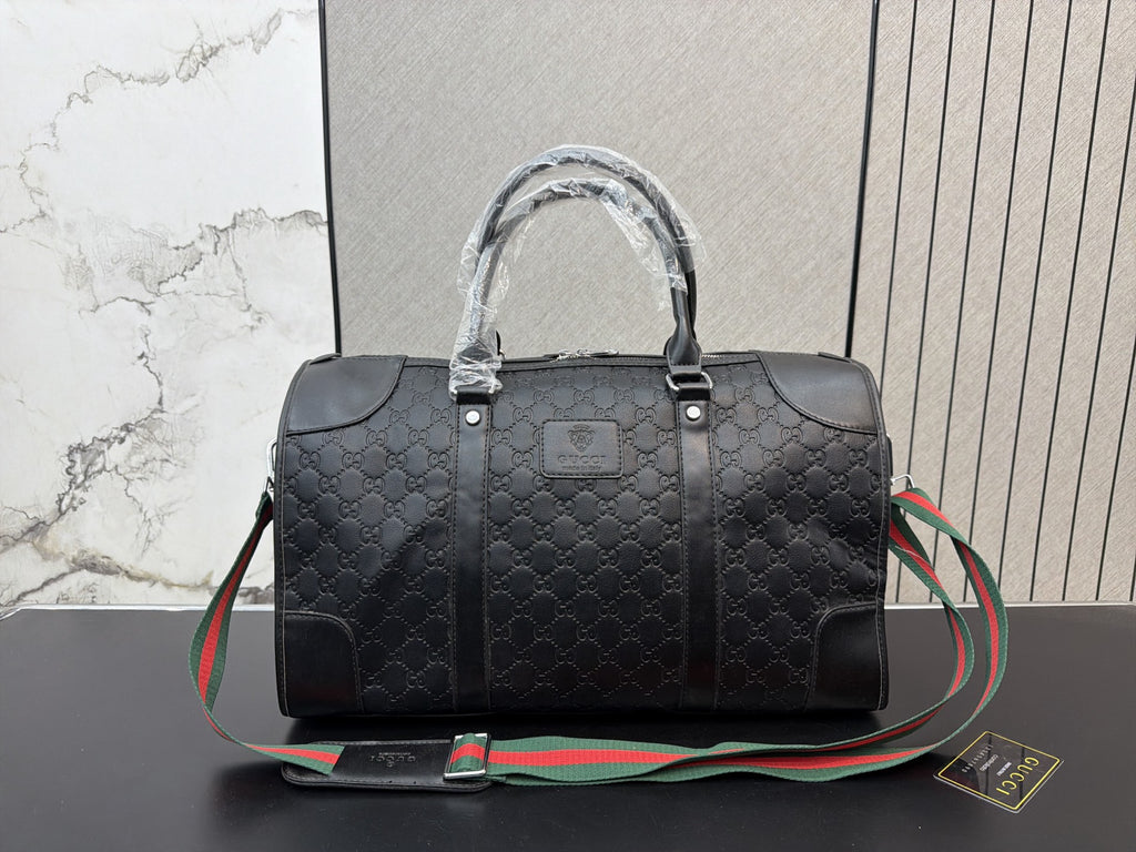 Black Monogram Travel Duffel with Striped Strap — view 9