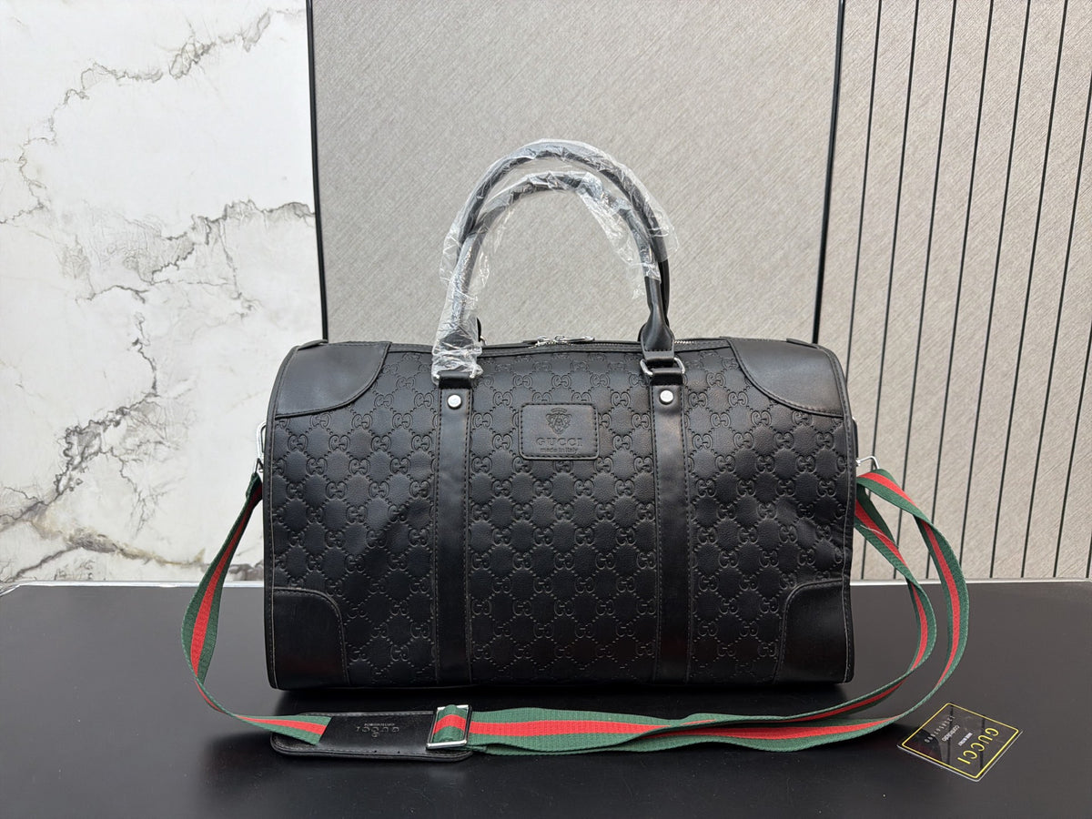 Black Monogram Travel Duffel with Striped Strap — view 9