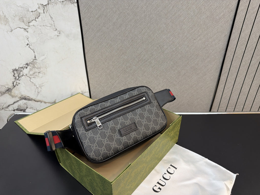 Charcoal Monogram Belt Bag with Front Zip — view 3