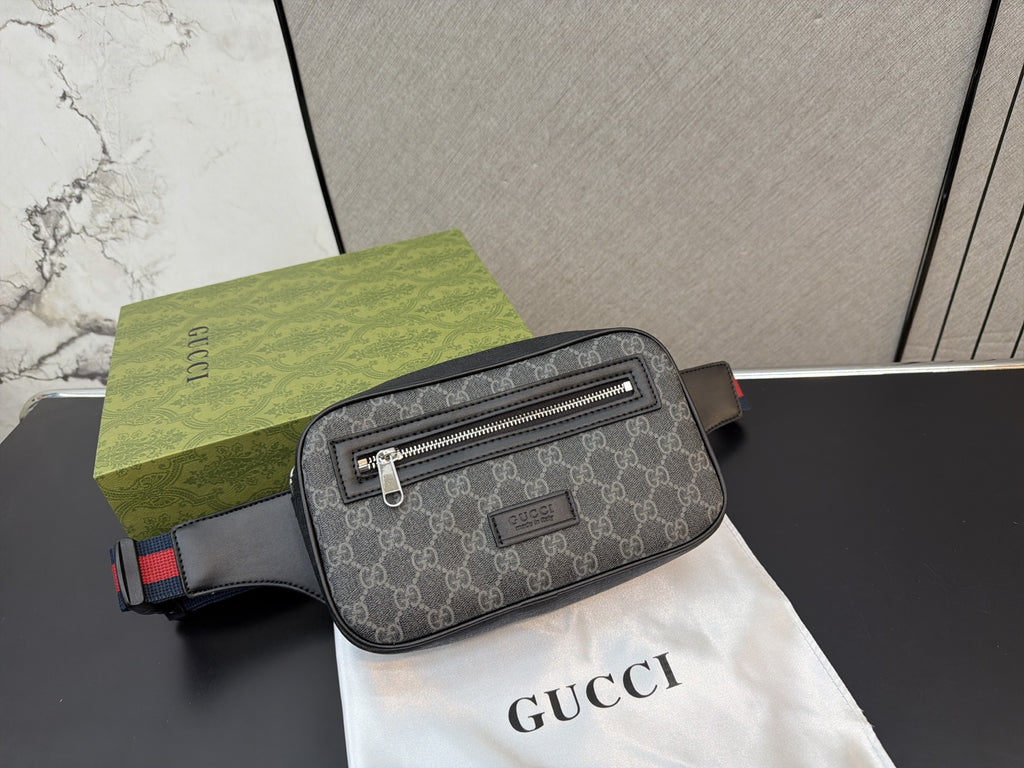 Charcoal Monogram Belt Bag with Front Zip — view 4