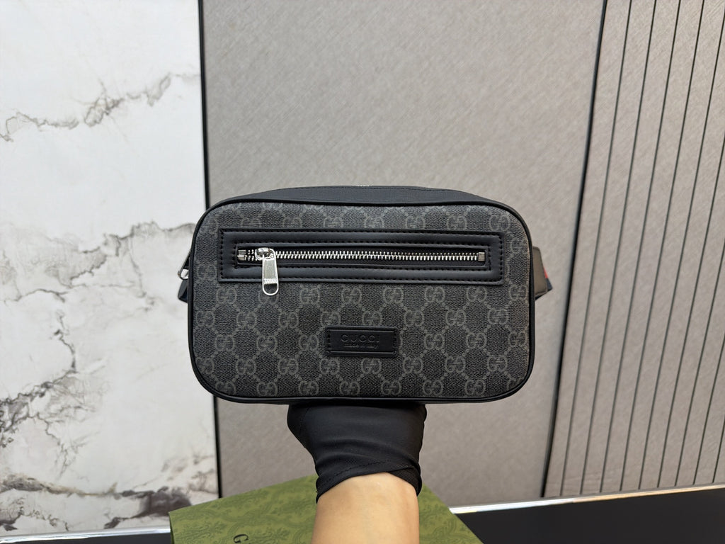 Charcoal Monogram Belt Bag with Front Zip — view 6