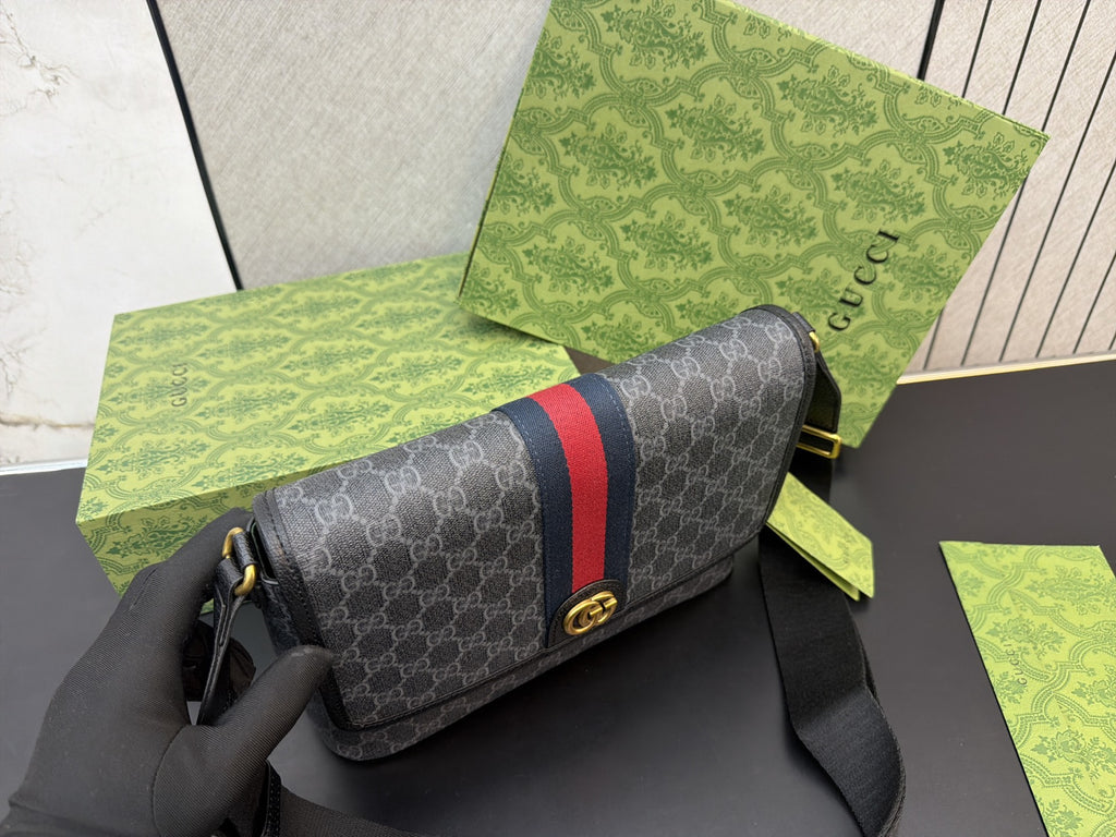 Monogram Flap Crossbody with Striped Front — view 4