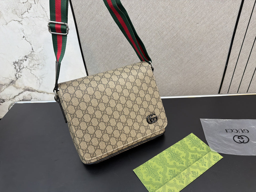Monogram Messenger Bag with Striped Strap — view 2