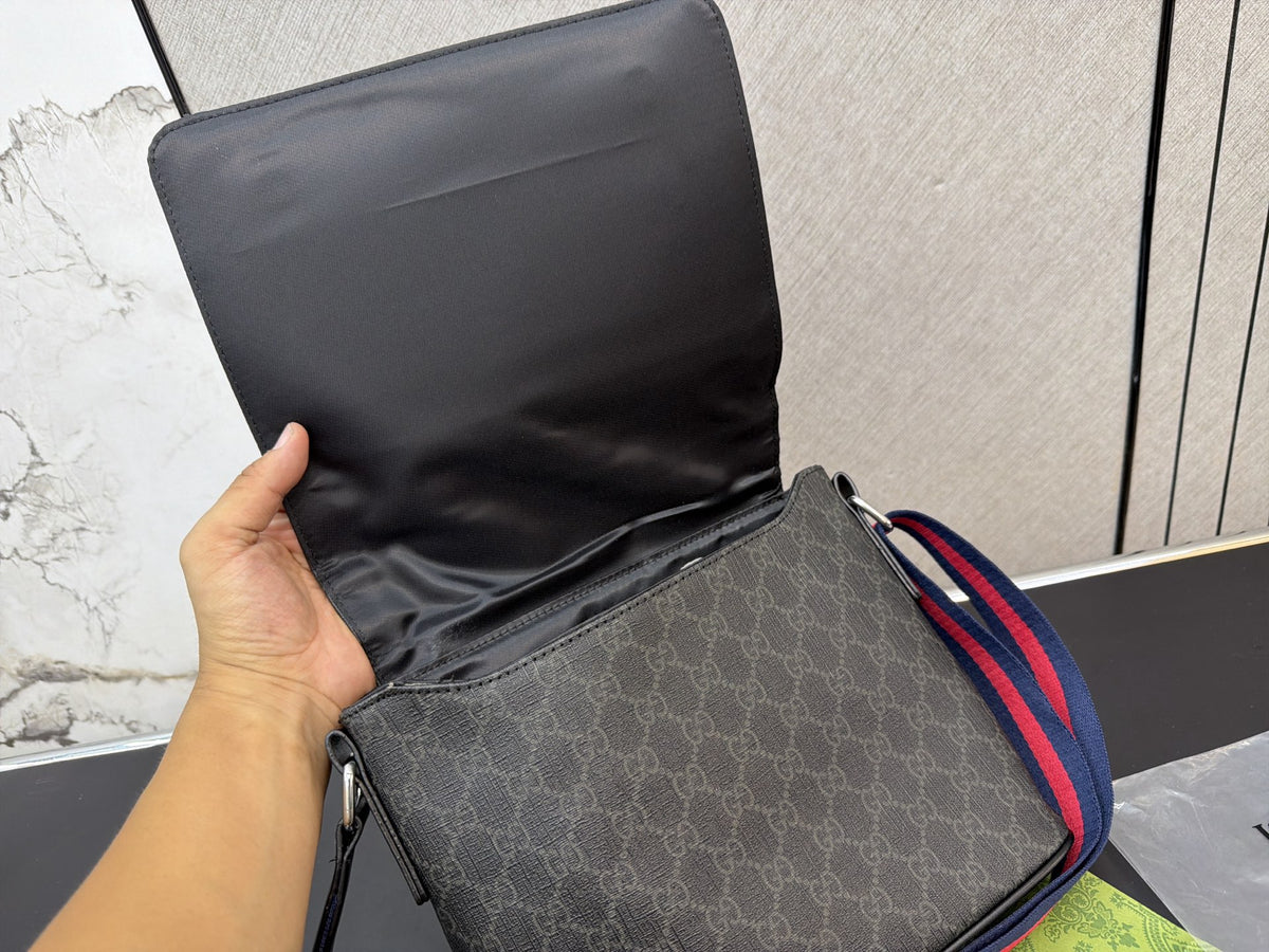 Monogram Messenger Bag with Striped Strap — view 3