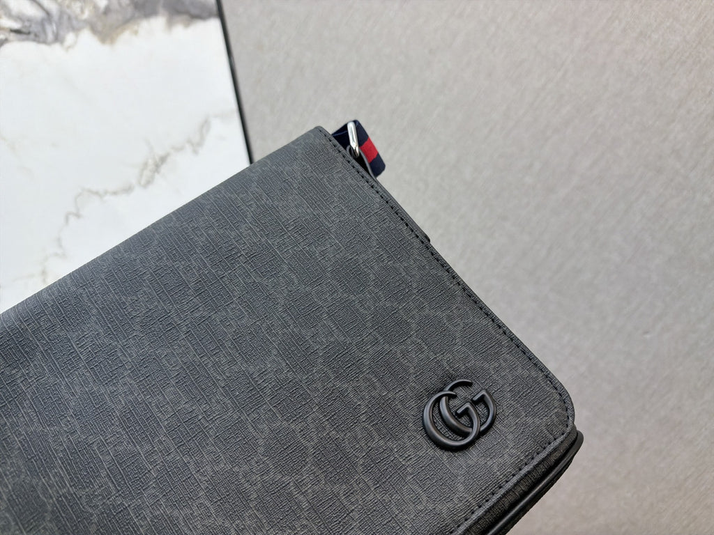 Monogram Messenger Bag with Striped Strap — view 4