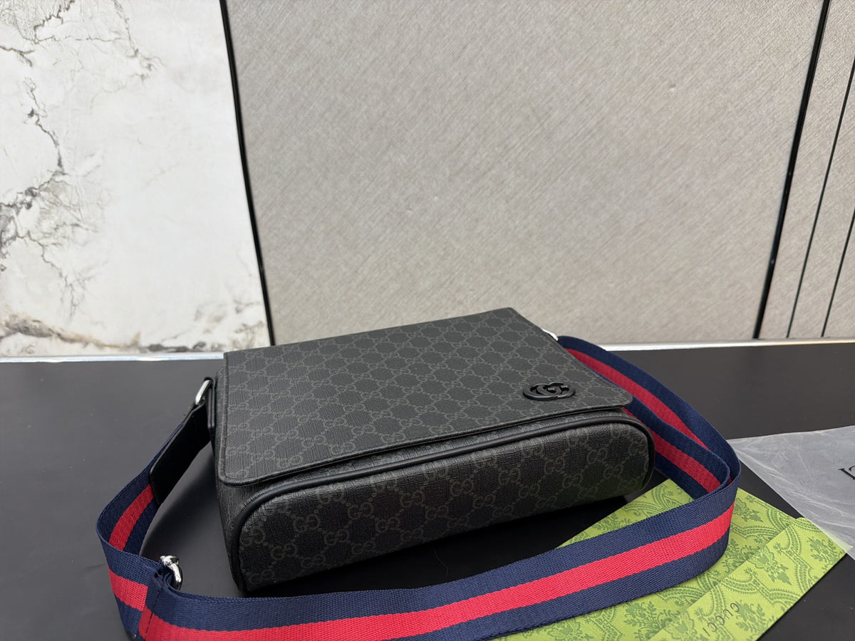 Monogram Messenger Bag with Striped Strap — view 6