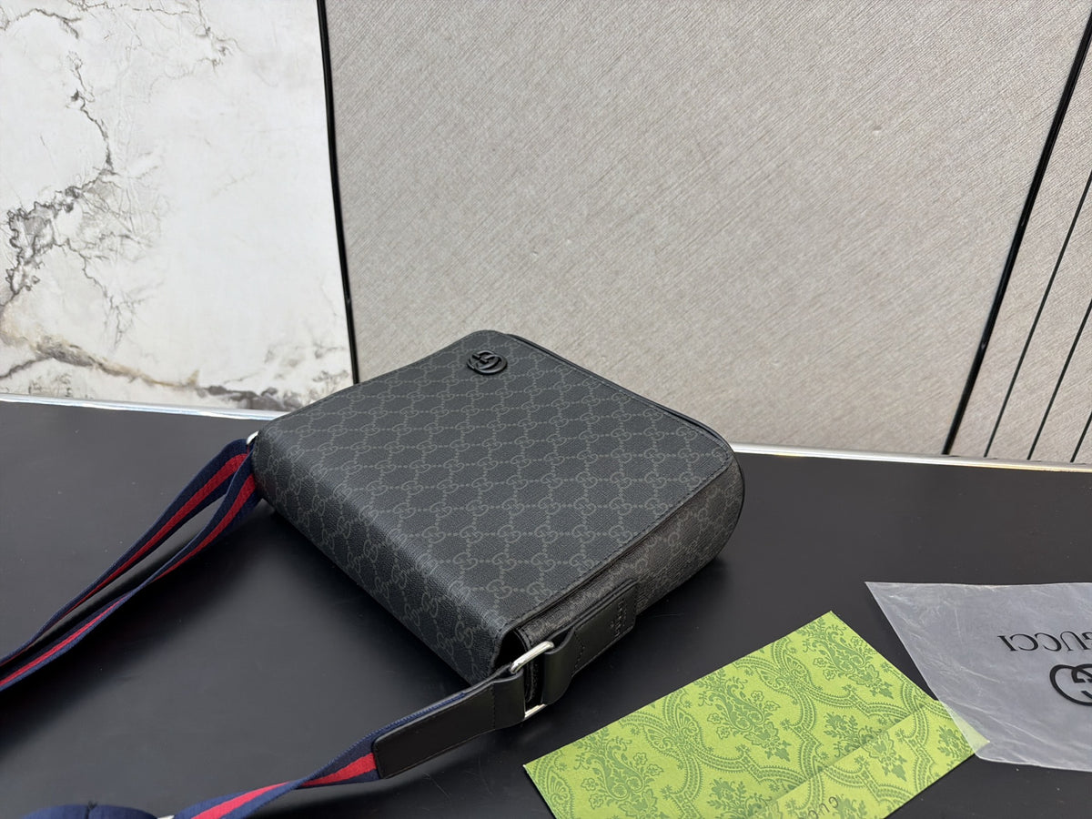 Monogram Messenger Bag with Striped Strap — view 7
