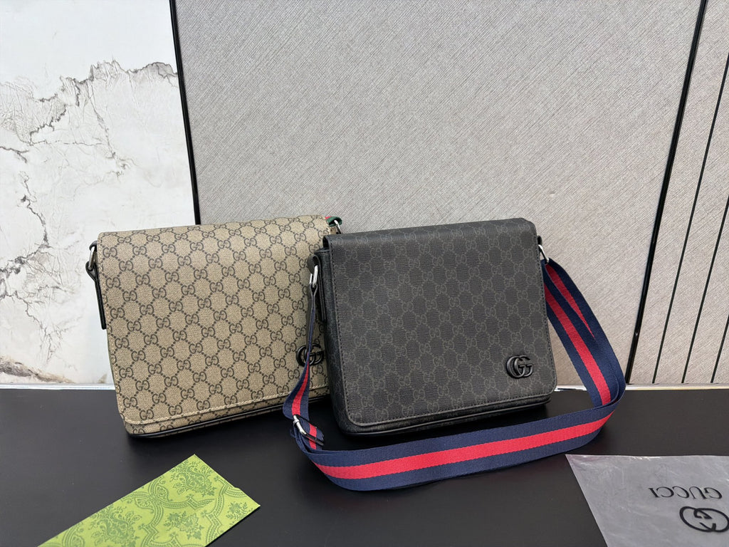 Monogram Messenger Bag with Striped Strap — view 8