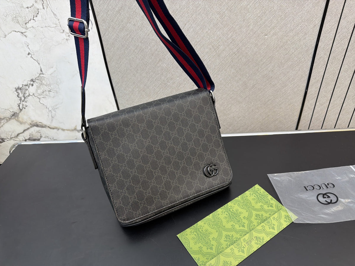 Monogram Messenger Bag with Striped Strap — view 9