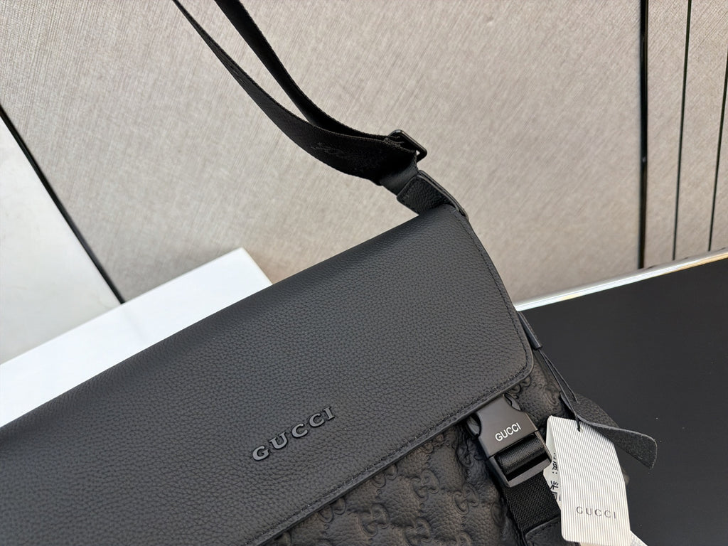 Black Double-Buckle Flap Messenger Bag — view 3