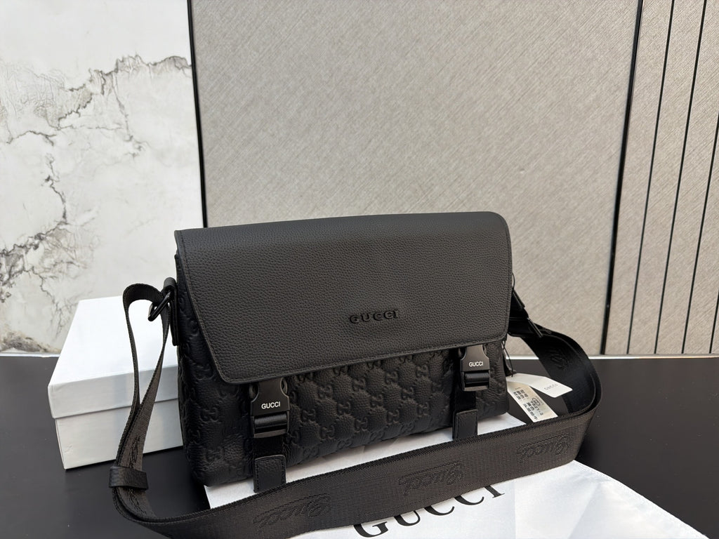 Black Double-Buckle Flap Messenger Bag — view 5