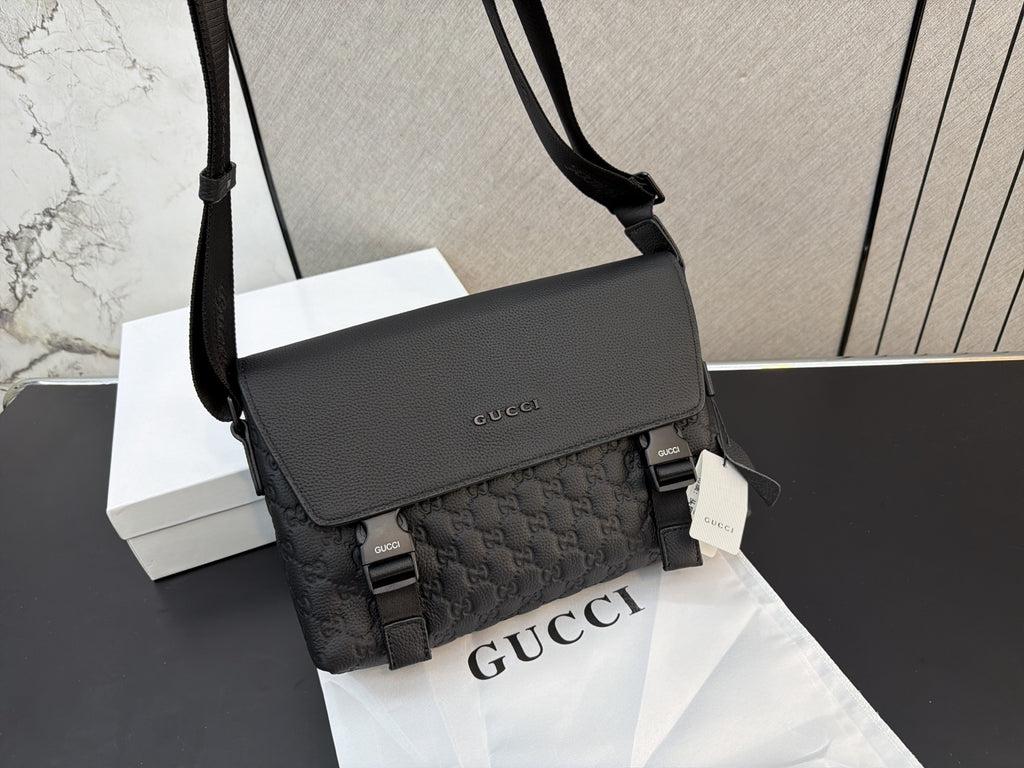 Black Double-Buckle Flap Messenger Bag — view 7