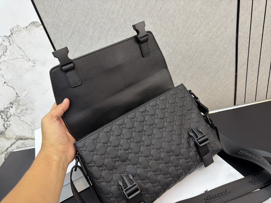 Black Double-Buckle Flap Messenger Bag — view 9