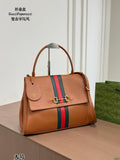 Tan Striped Top-Handle Flap Bag — view 7