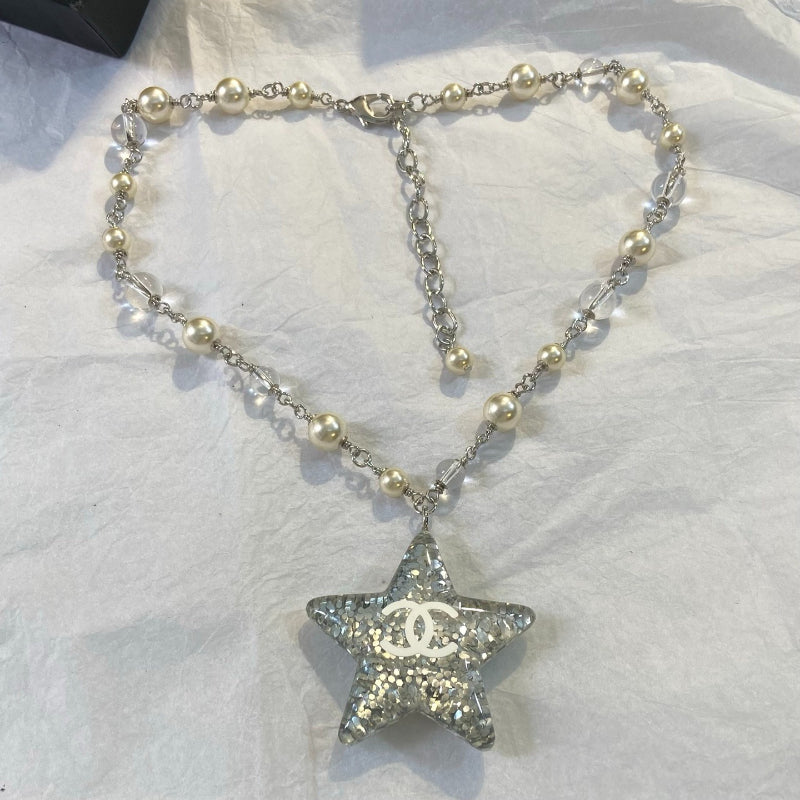 Faceted Bead Necklace with Star Pendant