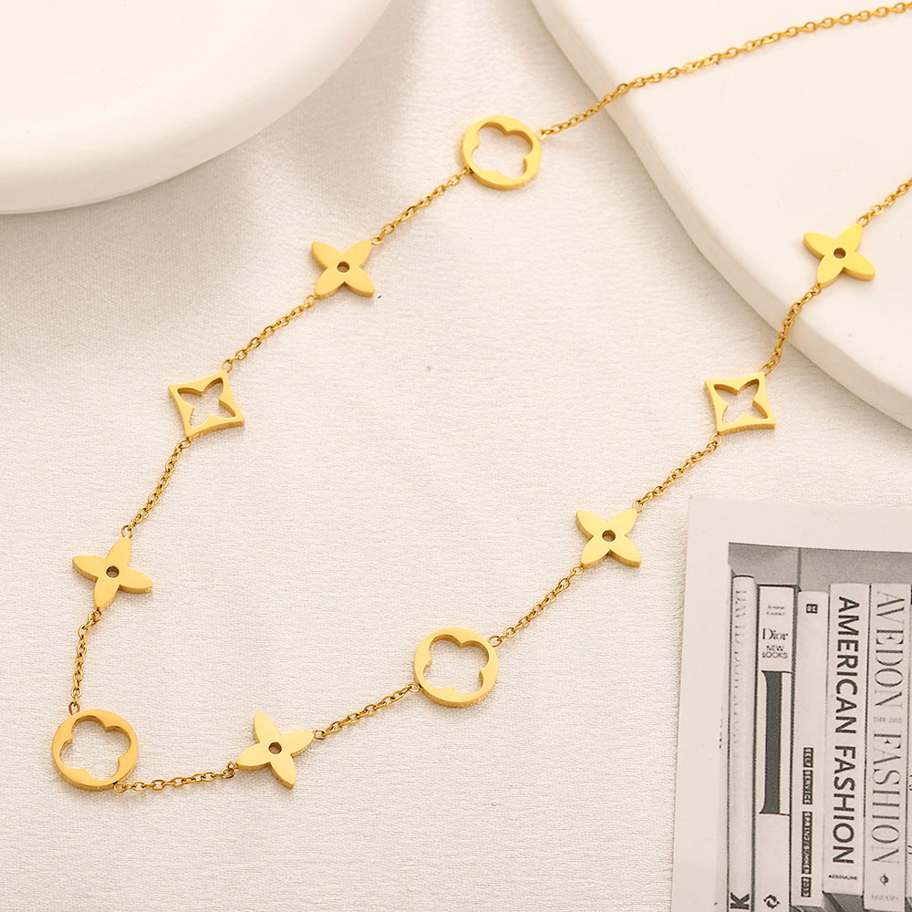 Collier à maillons géométriques floraux en acier inoxydable 304