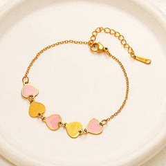 Pulsera de cadena con estación de corazón rosa en acero inoxidable 304