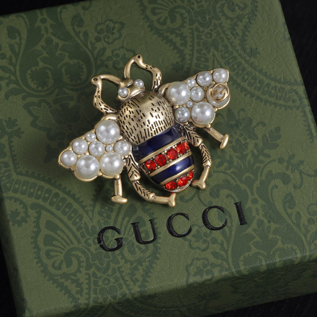 Bee Brooch with Beaded Wings