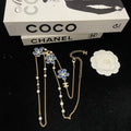 Blue Flower & Pearl-Look Bead Long Necklace