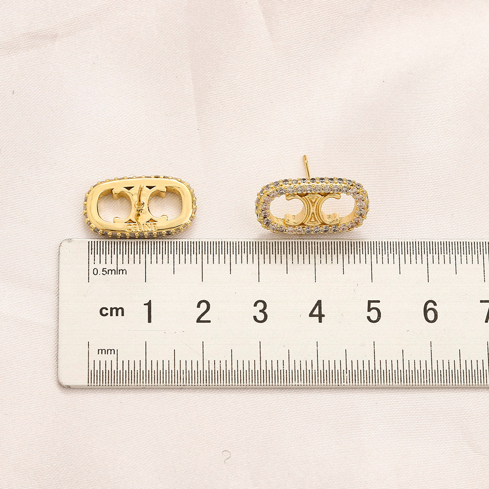 304 Stainless Steel Pave Oval Stud Earrings