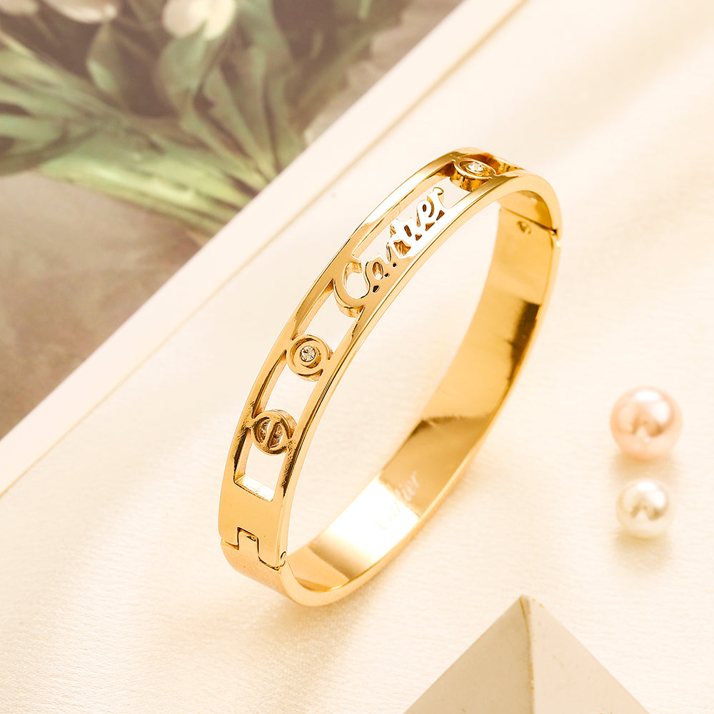 304 Stainless Steel Script & Screw-Detail Bangle Bracelet