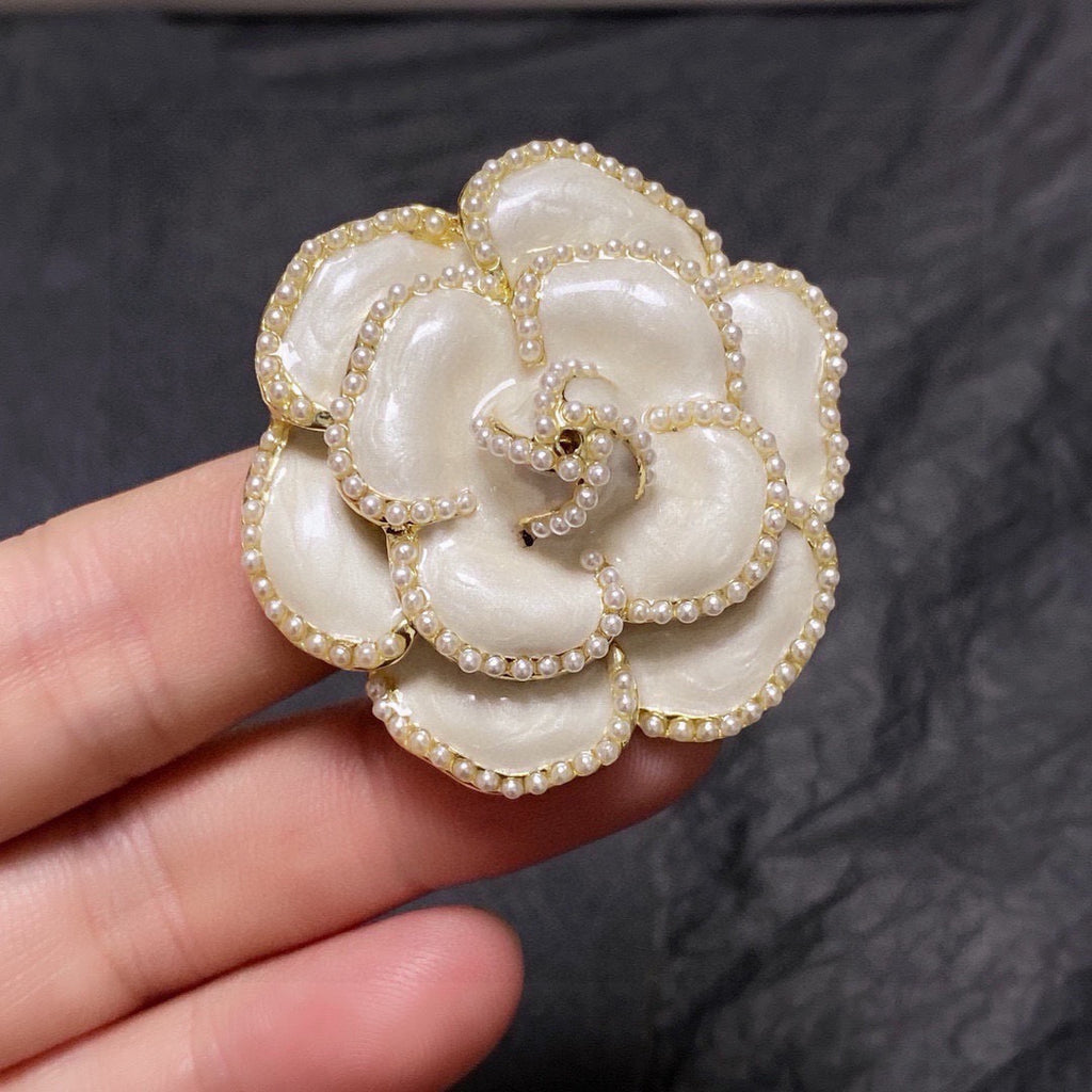 Beaded Camellia Flower Brooch