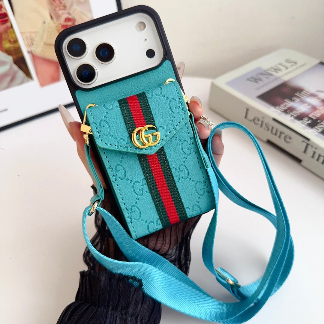 Web Stripe Phone Case with Card Pocket and Strap