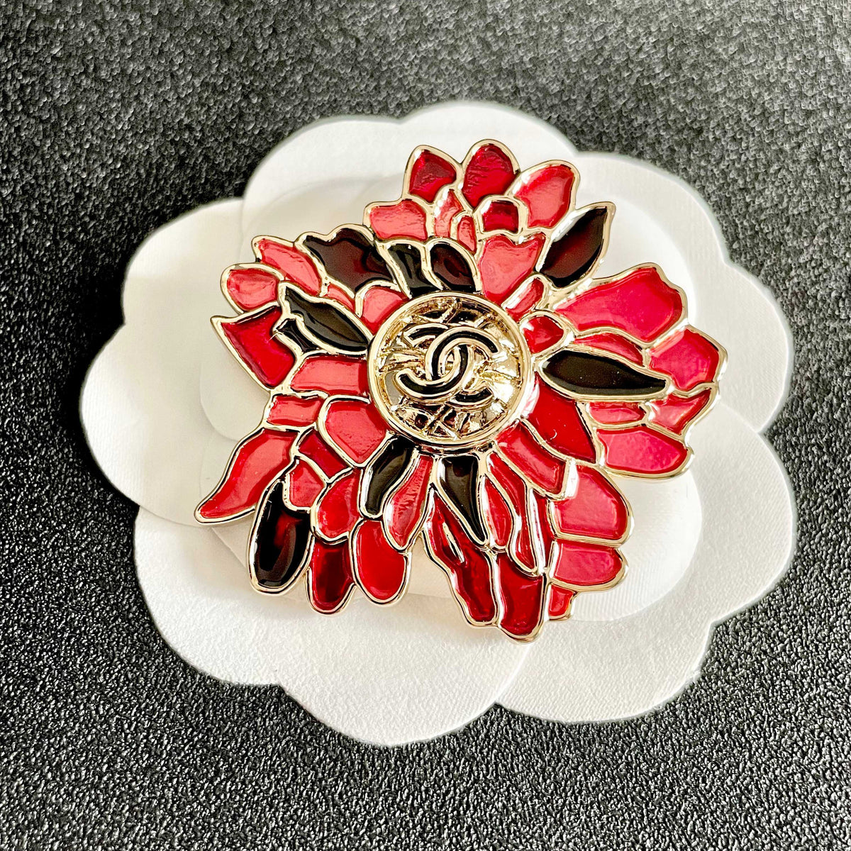 Red Petal Flower Emblem Brooch
