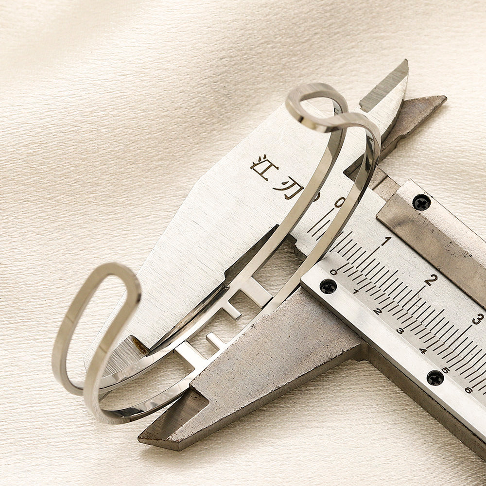 304 Stainless Steel Slim F-Motif Cuff Bracelet