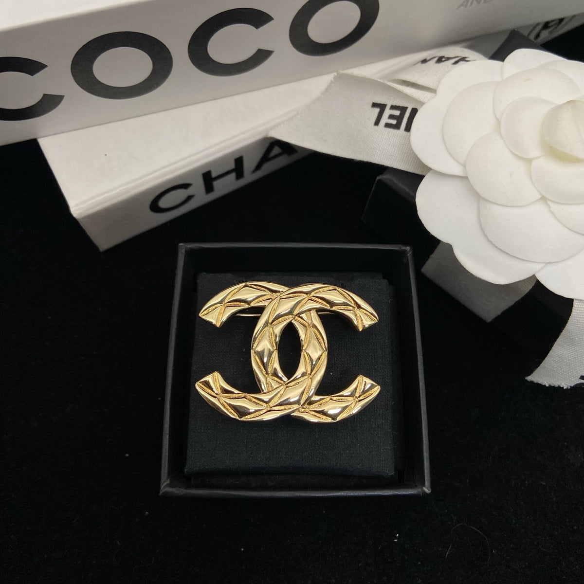 Textured Interlocking Emblem Brooch