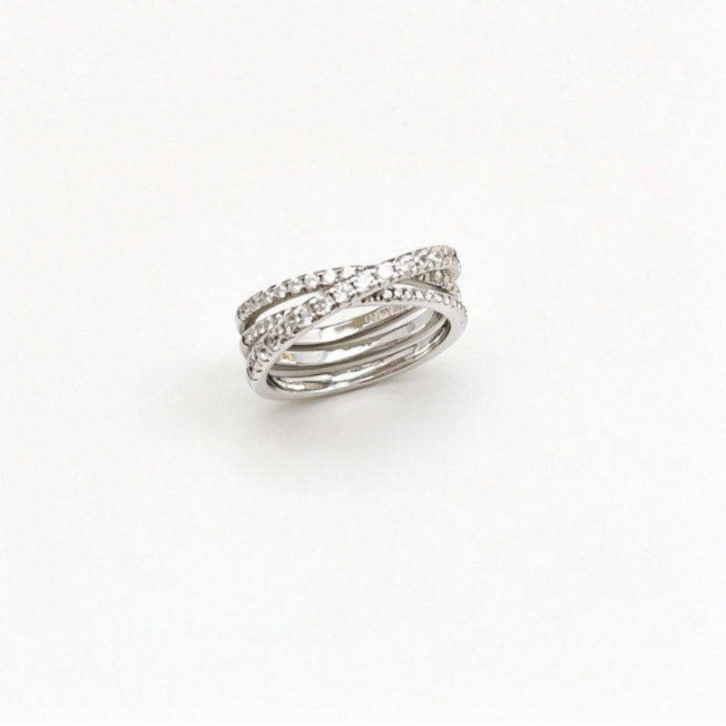 Silver-Tone Layered Pave Band Ring