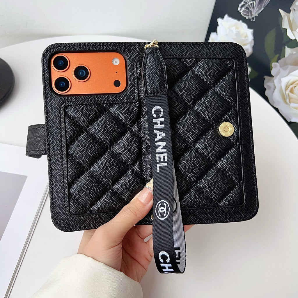 Funda acolchada para teléfono con correa ancha con letras
