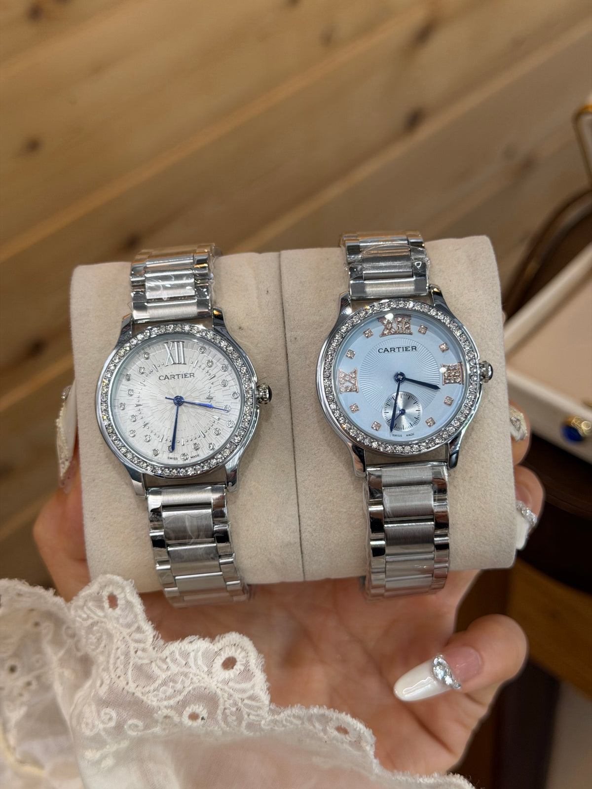 33mm Round Quartz Watch with Stone-Set Bezel and Link Bracelet