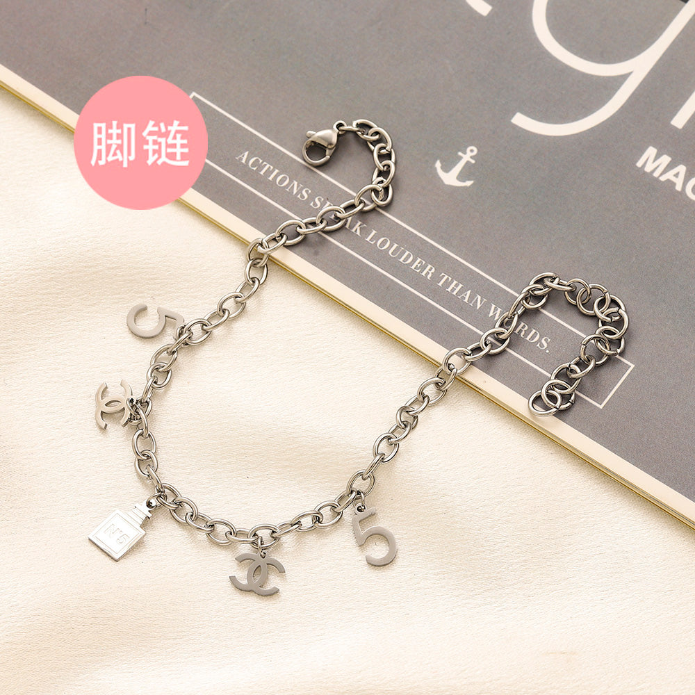 304 Stainless Steel Padlock & Emblem Charm Anklet
