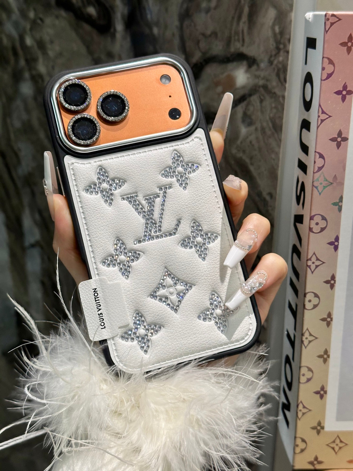 Padded Monogram Phone Case with Sparkling Accents