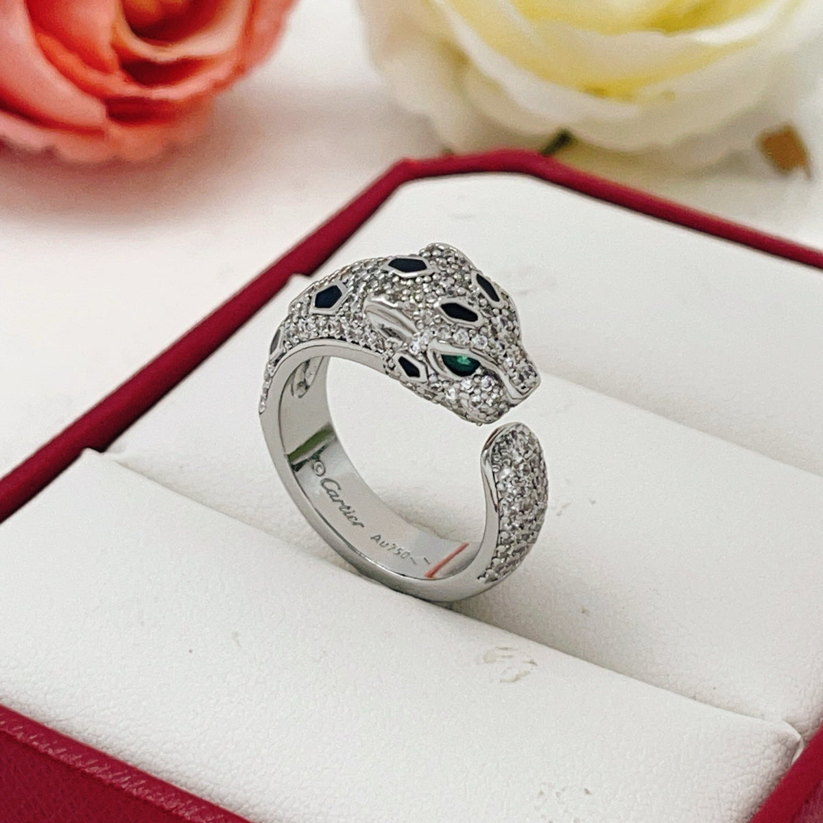 Pave Panther Head Open Ring
