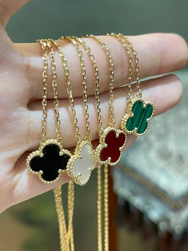 Color-Inlay Quatrefoil Pendant Necklace
