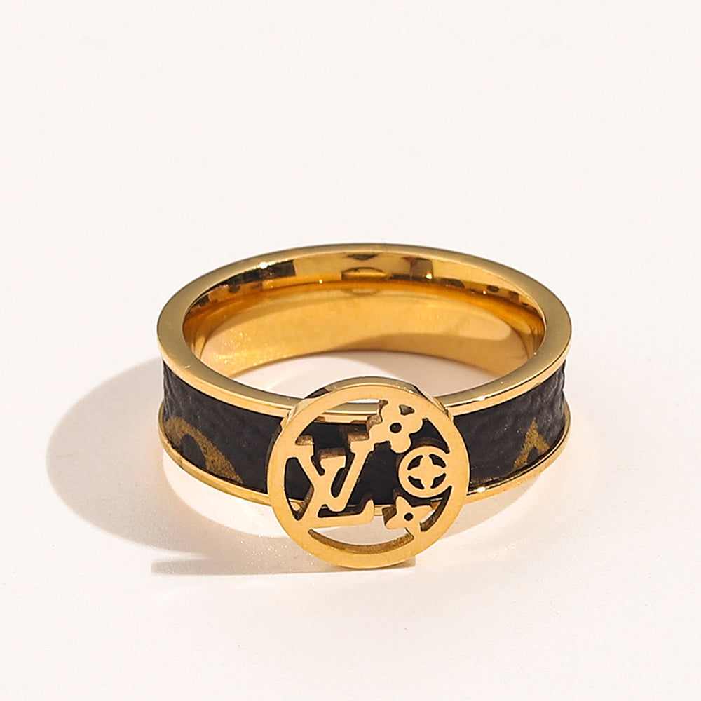 304 Stainless Steel Round Emblem Ring with Black Inlay