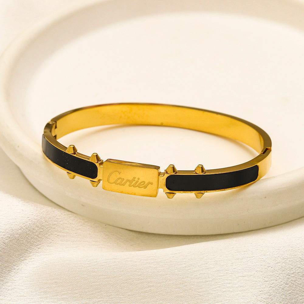 304 Stainless Steel Color-Inlay Plaque Bangle Bracelet