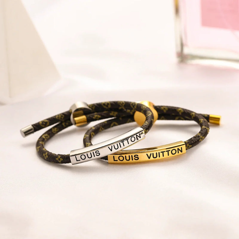 304 Stainless Steel Adjustable Monogram Cord Plate Bracelet
