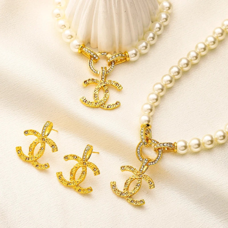Alloy Pearl-Effect Interlocking-C Earrings, Bracelet & Necklace Collection