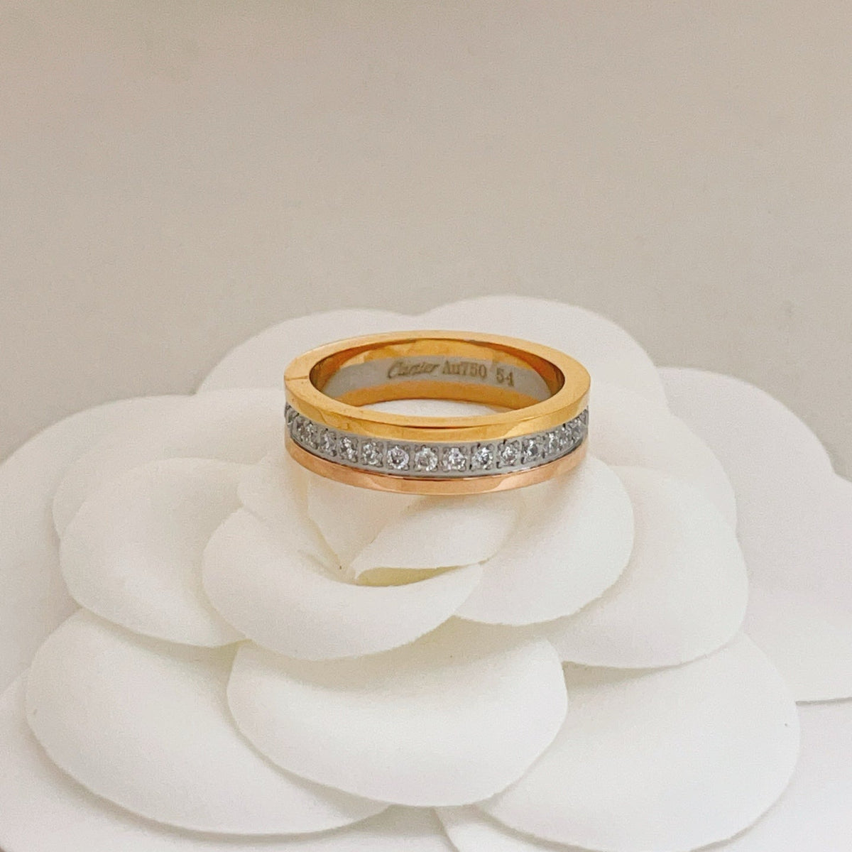 Gold-Tone Band Ring with Inset Pave Row