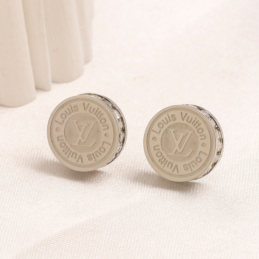 304 Stainless Steel Engraved Round Medallion Stud Earrings