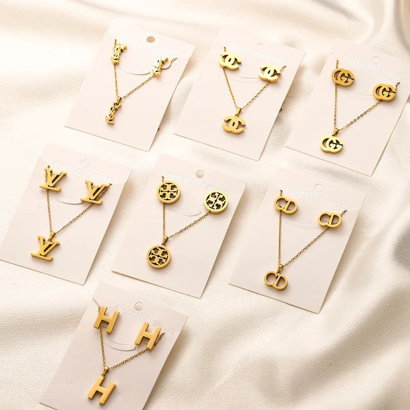 304 Stainless Steel Pendant & Stud Earring Sets - 8 Styles