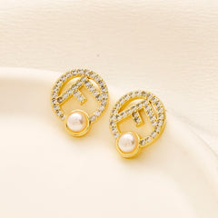 304 Stainless Steel Pearl-Effect & Pave Round Stud Earrings