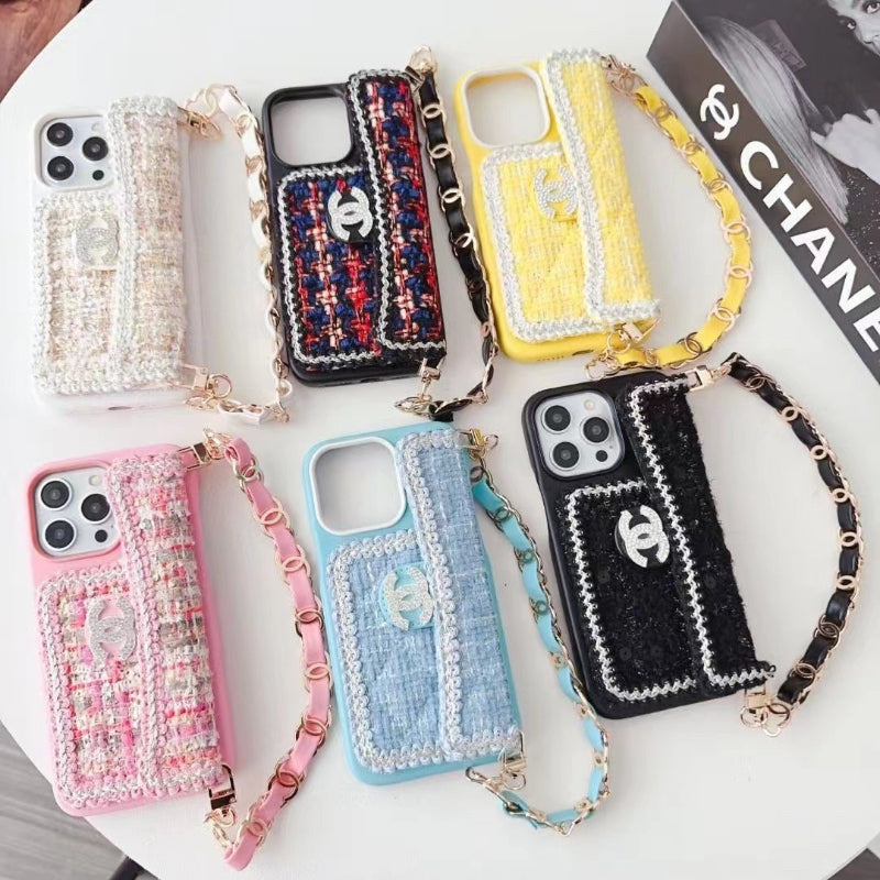 Textured Phone Case with Chain Hand Strap