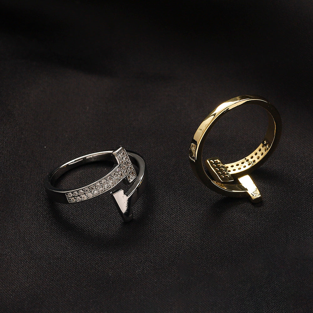 Open T-Bar Ring with Stone Accents