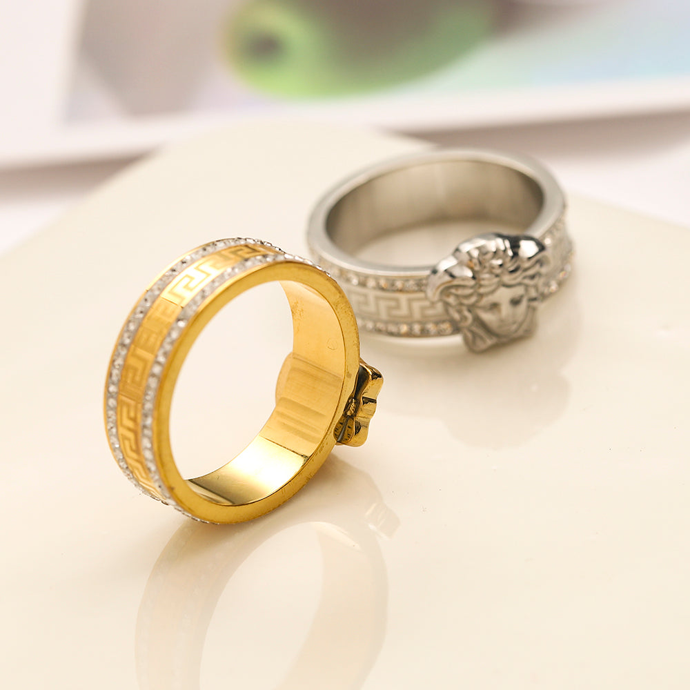 Medusa Motif Band Ring with Stone Accents