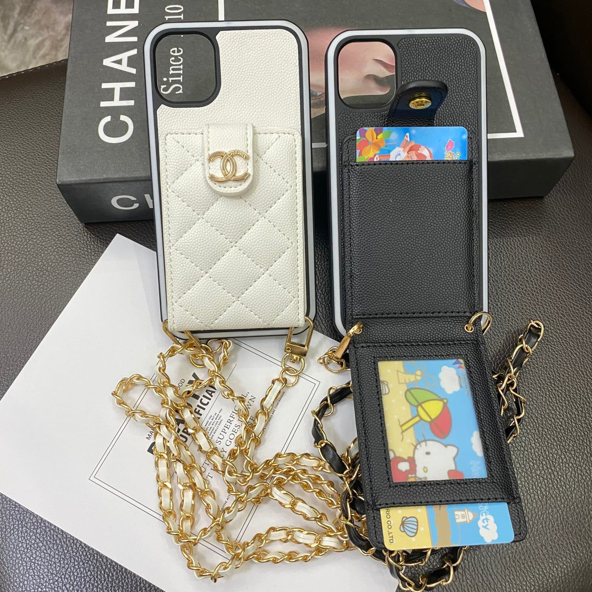 Diamond Quilted Card Pocket Phone Case with Chain